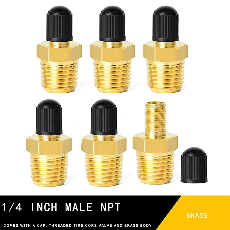 NEW 2Pcs Brass Air Inflator Adapter W/Valve Stem Inside 1/4