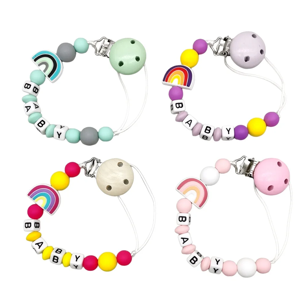 

Rainbow Themed Wooden Pacifier Clip - Cute And Practical Popular Design for Babies