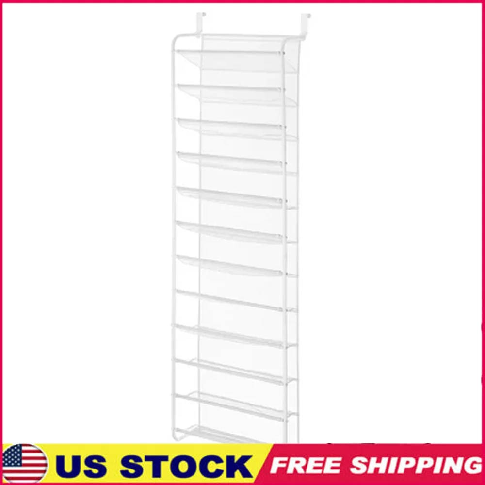 

Over The Door Shoe Rack Holds 36 Pairs Durable Metal Mesh Design Easy Assembly Adjustable Hooks Space Saving Storage Solution