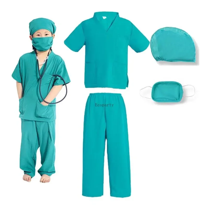 Médico e enfermeira terno para meninos e meninas, roupa de Halloween, trajes do dia da carreira, casaco para crianças, camisa e calças, terno para o Halloween, HCBC-004