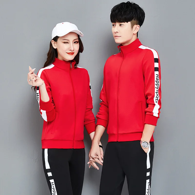 Spring Women Men Sport Suit Printed Zip Up Jacket Sweatshirt+pant Lover Running Jogger Fitness Casual Set Sport Wear Tracksuit