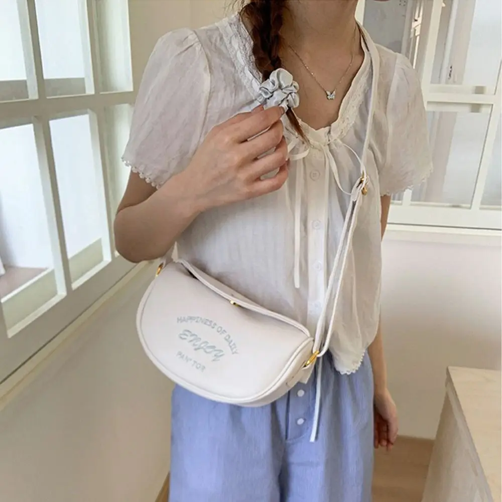 

Trendy Korean Saddle Bag Embroidery Luxury Shoulder Bag Letter Pu Leather Handbags Wallet