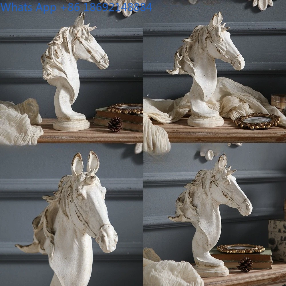 

French Retro Creative Hallway Decor Horse Resin Art Living Room TV Cabinet Ornament Success Symbol