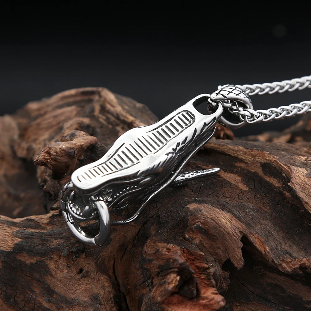 Punk Vintage Silver Color Dragon Head Pendant Necklaces for Man Stainless Steel Fashion Animal Necklace Amulet Jewelry Wholesale