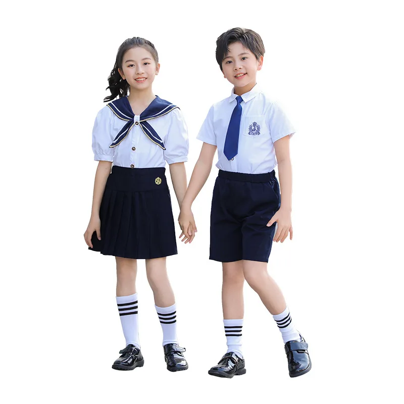 C081 Kindergarten Summer Children Performance Clothes Primary School Students Uniforms Graduation Short-sleeved Shirt Suits