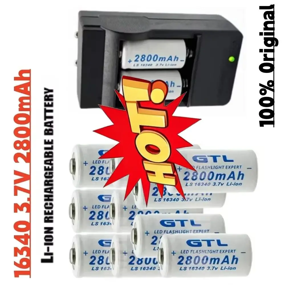 🔧🎈2-20pcs CR123A RCR123 ICR16340 Battery 2800mAh 3.7V Rechargeable Li-ion Battery With L70+16340 Charger For Security Camera