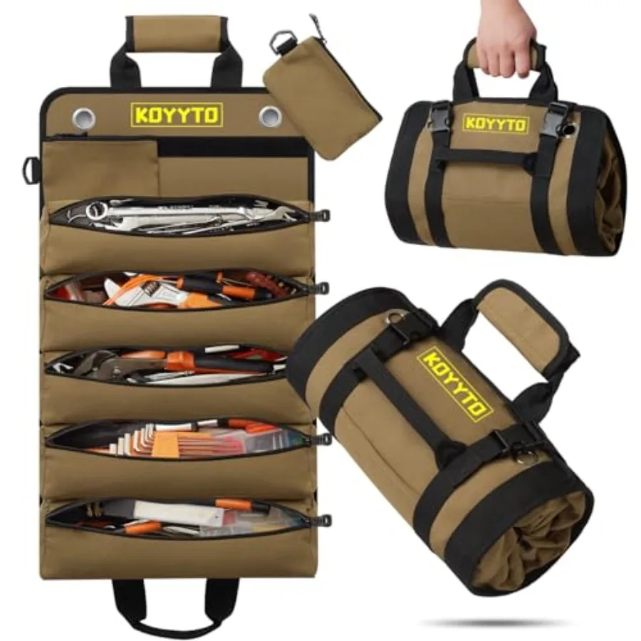

Premium Tool Roll up Bag - Heavy Duty Small Tool Bag Organizer and Storage with W/Detachable Pouches, Waterproof Ox Cloth, Suit