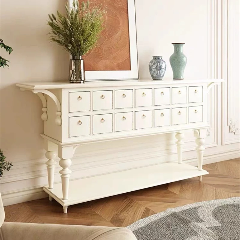 

Solid wood retro foyer cabinet French black distressed living room
