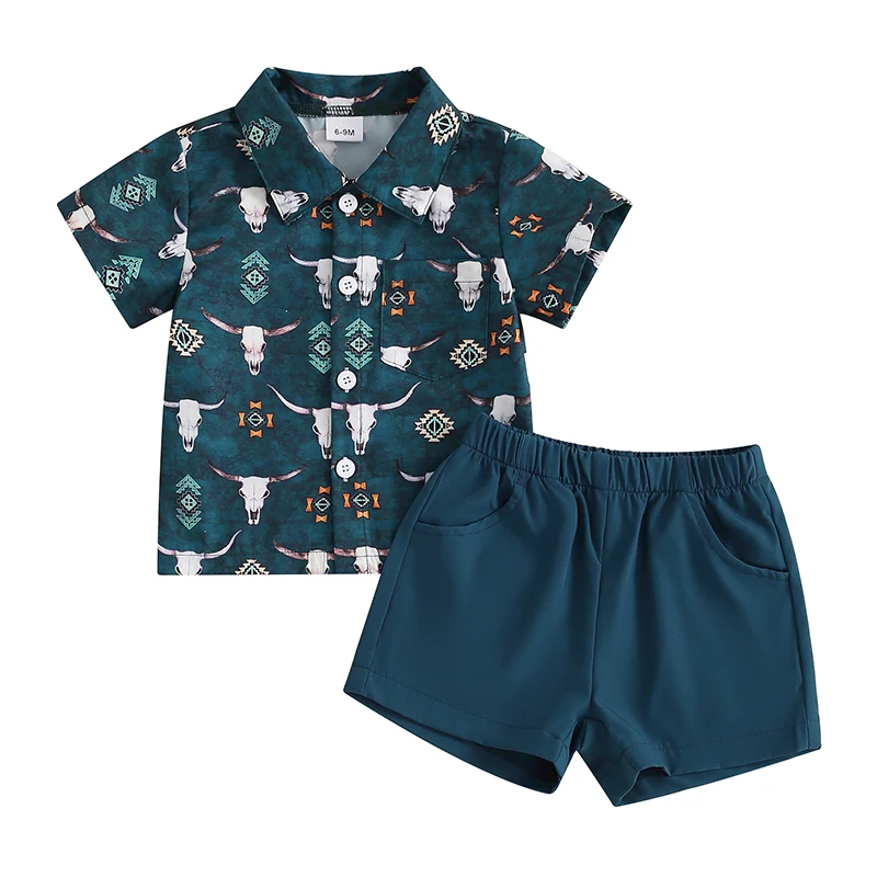 Zomerjongen Knappe En Modieuze Dagelijkse Casual Bedrukte Shirtset, Ademend En Zweetbestendig, Shirt Top Gecombineerd Met Korte Broek