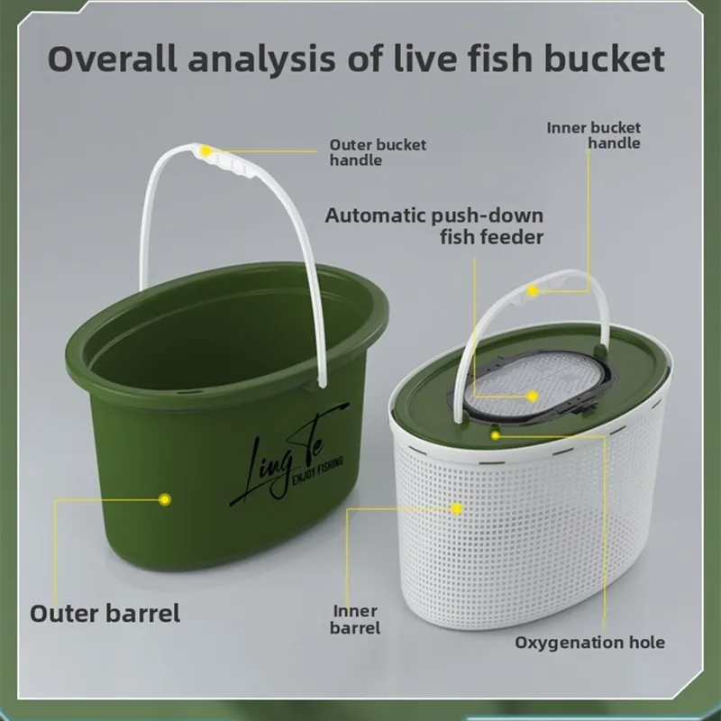 Cubo para peces vivos portátil con filtro doble capa y arroyo - imagen 3