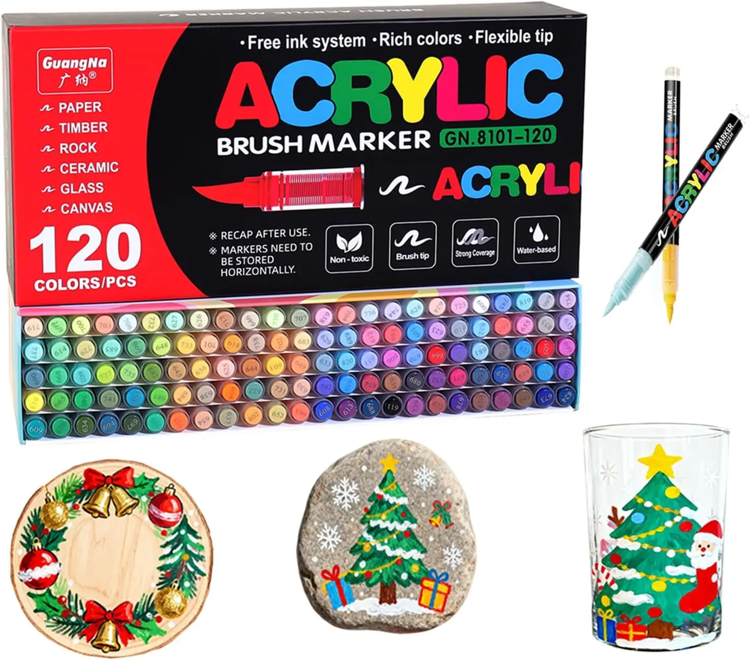 

120 Vivid Colors Acrylic Paint Markers Set, Direct Liquid Type, Stackable, Odorless Soft Head for Crafts