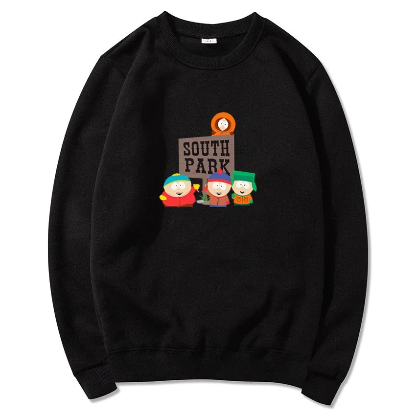 Autumn and Winter Men's Round Neck Sweatshirt Anime Southes Park Print Men's Fleece Sweatshirt Fashionable Casual Warm Pullover