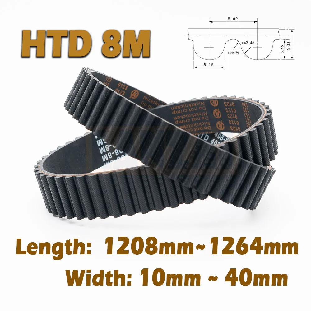 

HTD8M Rubber Timing Belt Length 1208~1264mm Closed Loop W:15~40mm 8M 1208 1216 1224 1232 1240 1248 1256 1264mm Drive Industrial