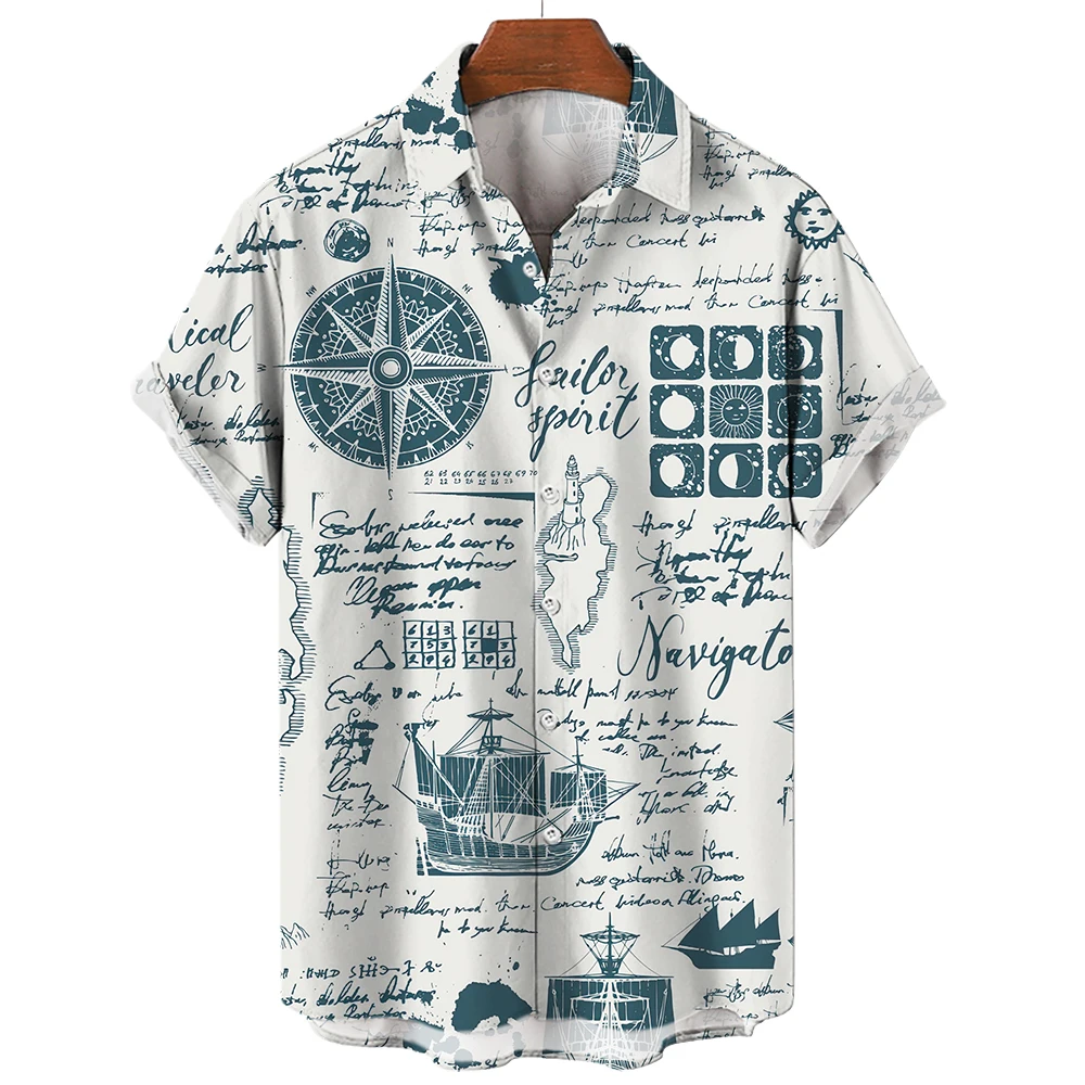 2024 Sailing World Graphic 3D Print Men\'s Vintage Shirt Fashion Casual Hawaiian Beach Style Summer Oversized Shirts for Men