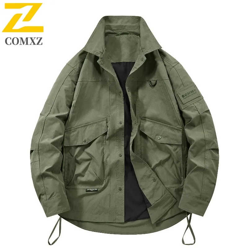 

COMXZ Outdoor Adventure Mens Jacket Stand Collar Windproof Motorcycle Coat Fashion Hiking Comfortable Lightweight Autumn Coats