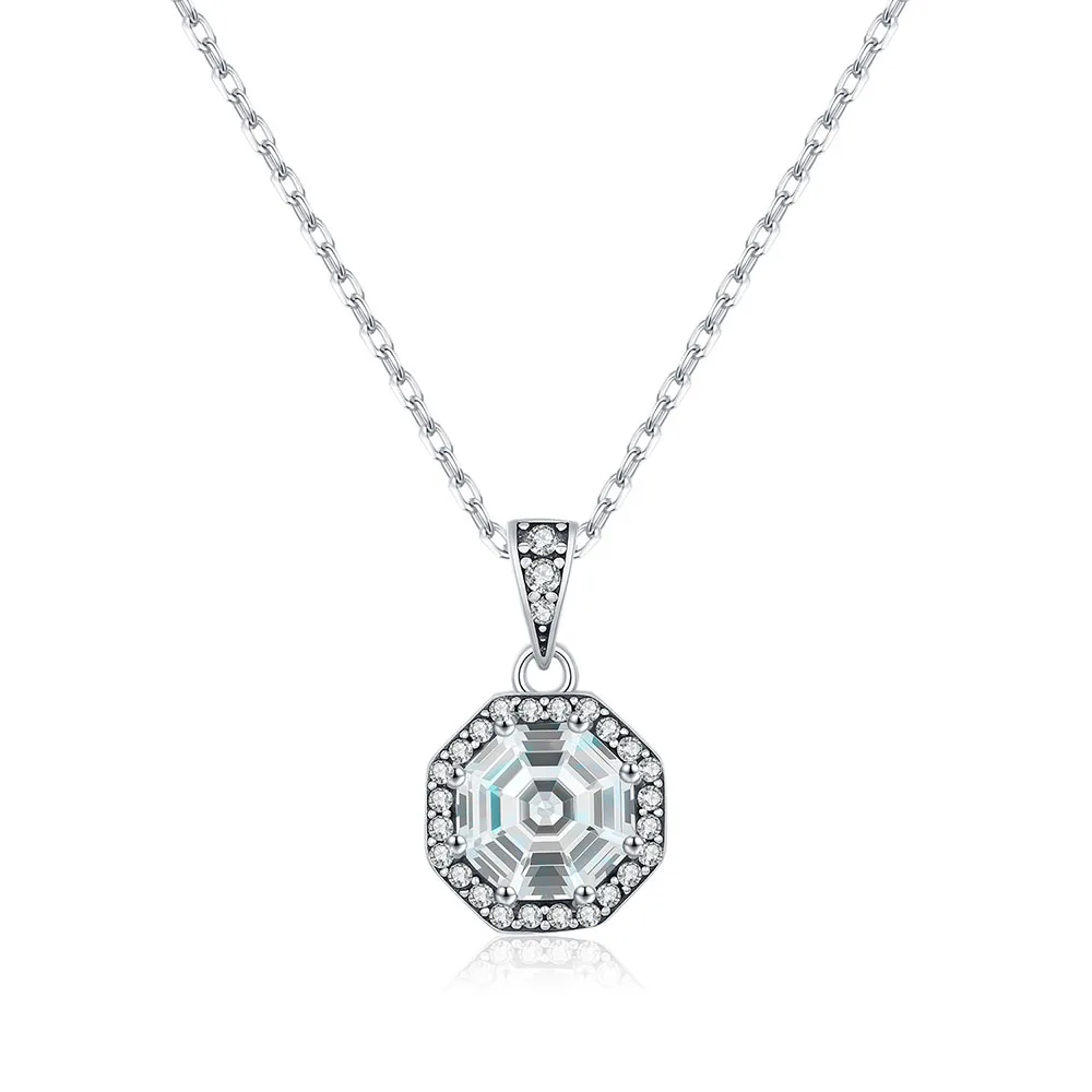 Apexelle Brand Fashion Jewelry 925 Sterling Silver Necklaces Dainty Octagon Pendant Necklace Daily Wear For Women Jewelry