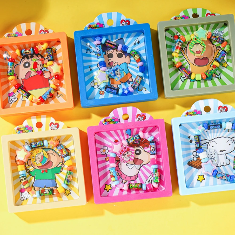 Anime Crayon Shin Chan DIY pegatinas de cuentas rollos pulsera de dibujos animados con 50 Uds pegatina láser PET sin repetición regalos para niñas