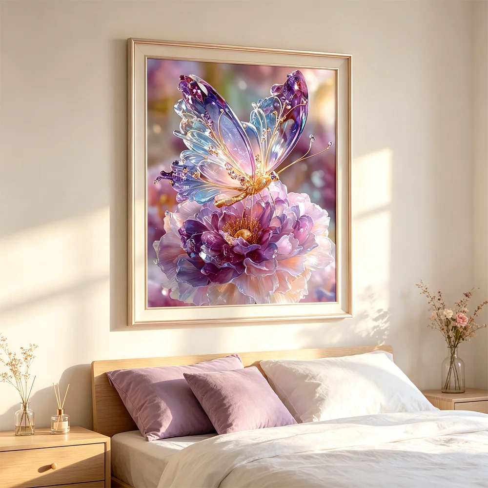 Home Decor Crystal Butterfly Poster Canvas Painting for Kid Children's Bedroom Living Room Decorations Flower Prints Art Picture
