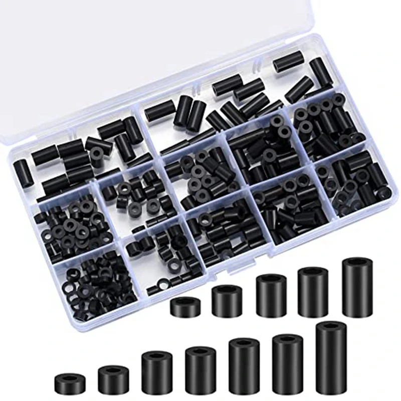 320 Pcs Electrical Outlet Screws Spacers Kit Black Nylon Round Spacer Assortment Kit Plastic Spacers Without Threaded