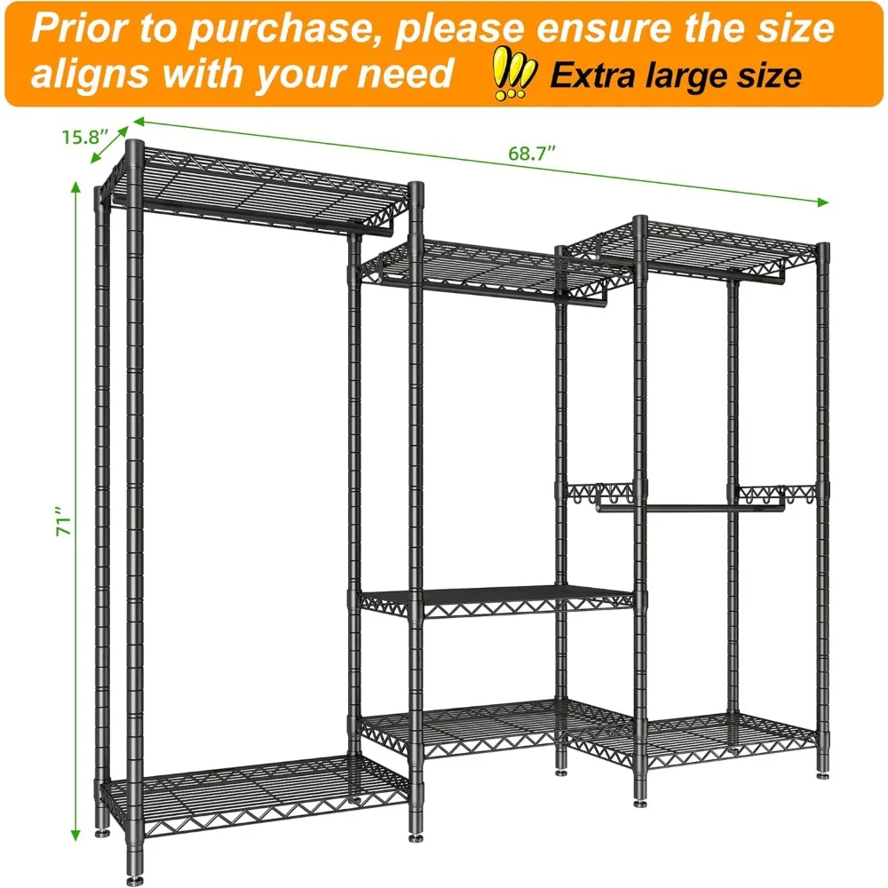 رف ملابس محمول عالي التحمل مع 4 قضبان تعليق و7 أرفف وخطافين لحلول التخزين القائم بذاته #4