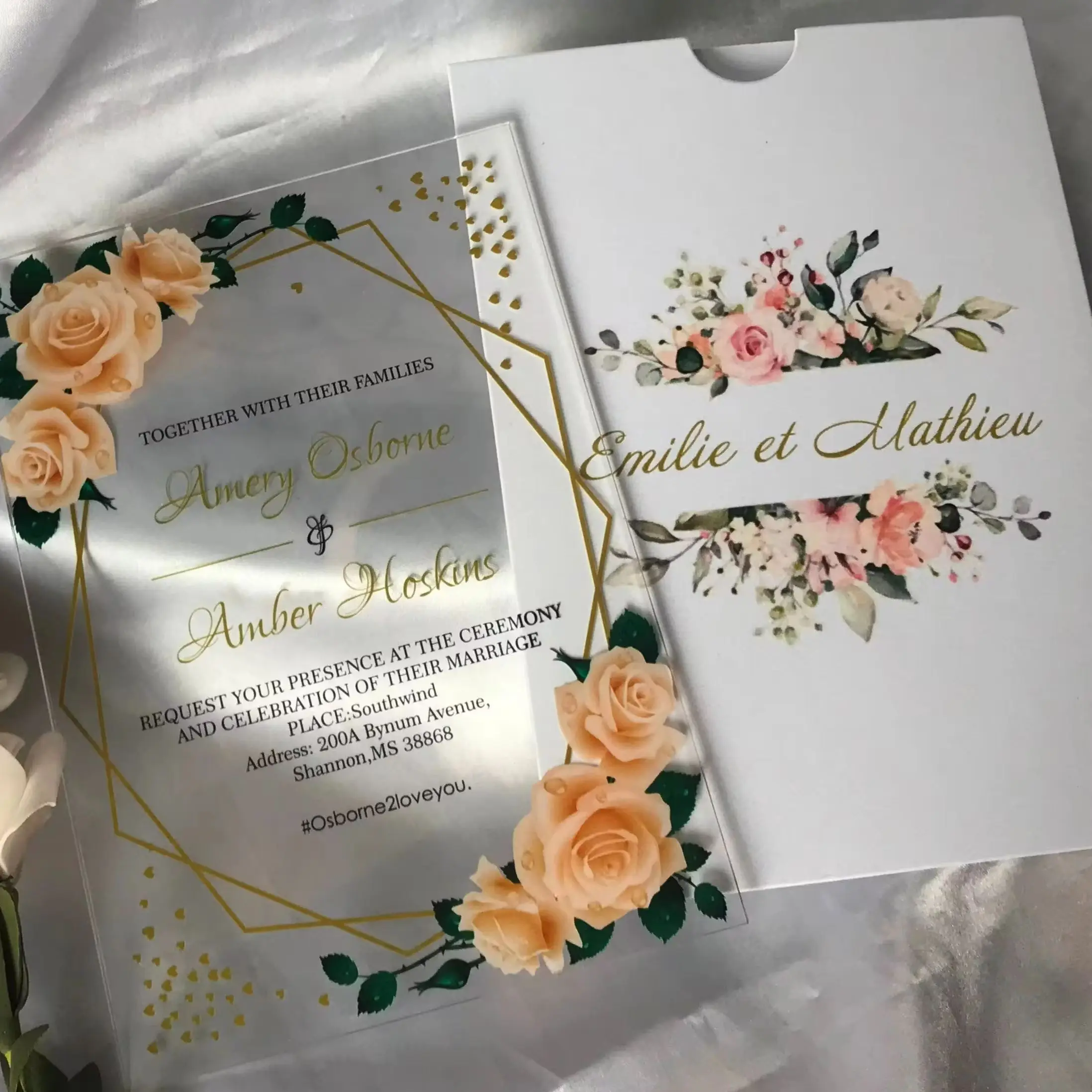 

10pcs Custom Acrylic Wedding Invitation,Transparent Quinceanera Invitation Customized Envelopes for Party Favor Decoration