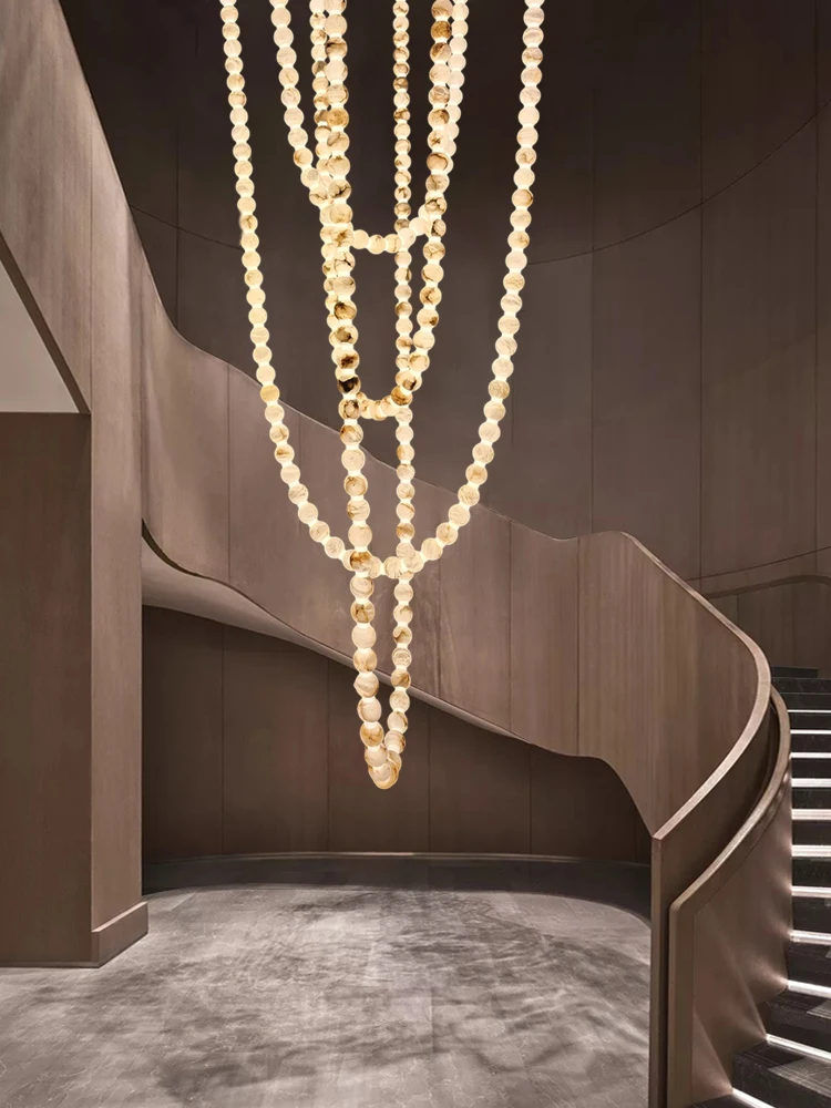 

Mary's Marble Necklace High Ceiling Pendant Light Alabaster Hanging Lamp Suspension Luminaire Lampen For Living Room Staircase
