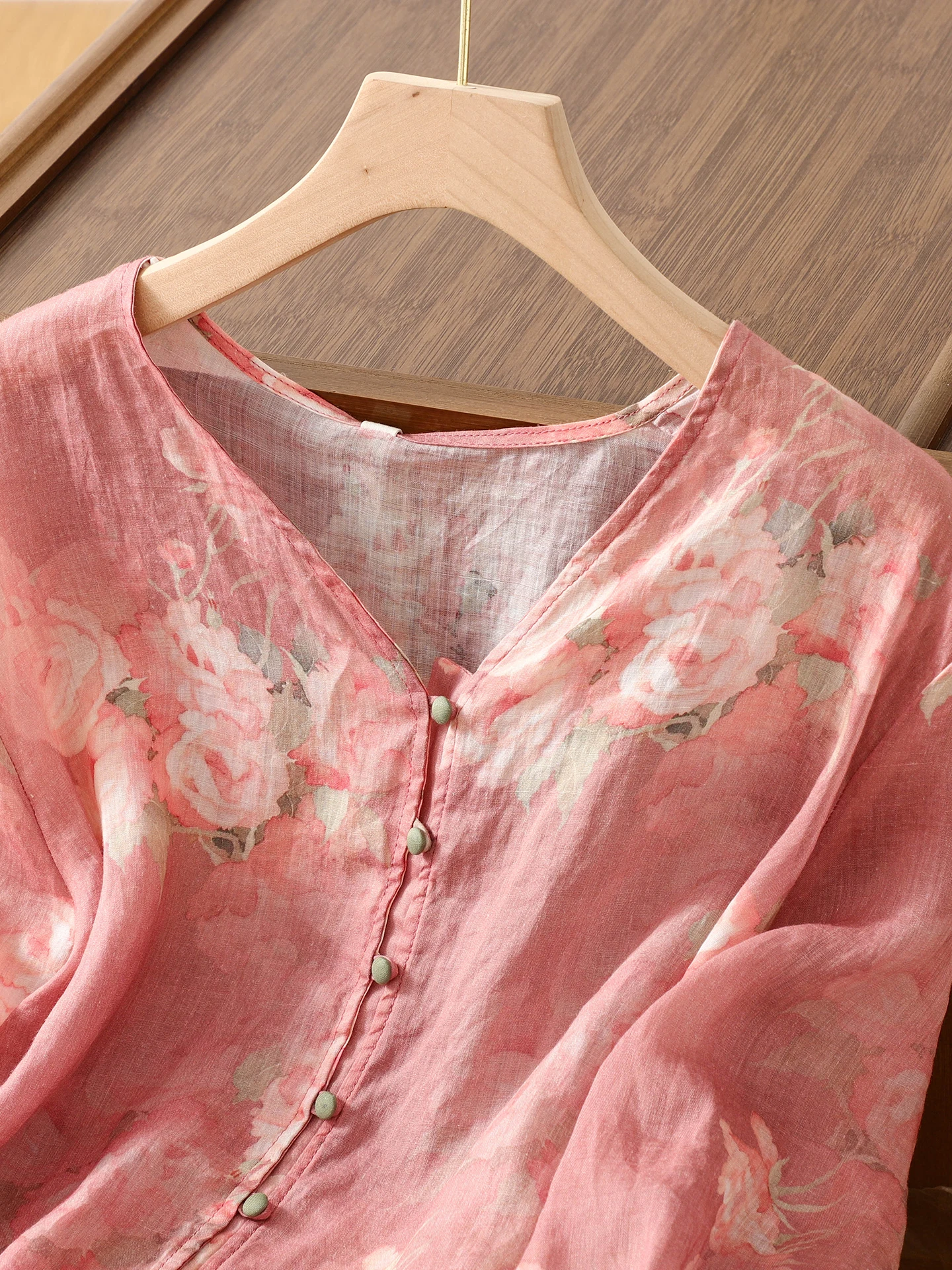 Rétro imprimé coton lin irt femmes été nouveau chinois Zen Sle Cool Sensation sept Sve lin thé Costume haut