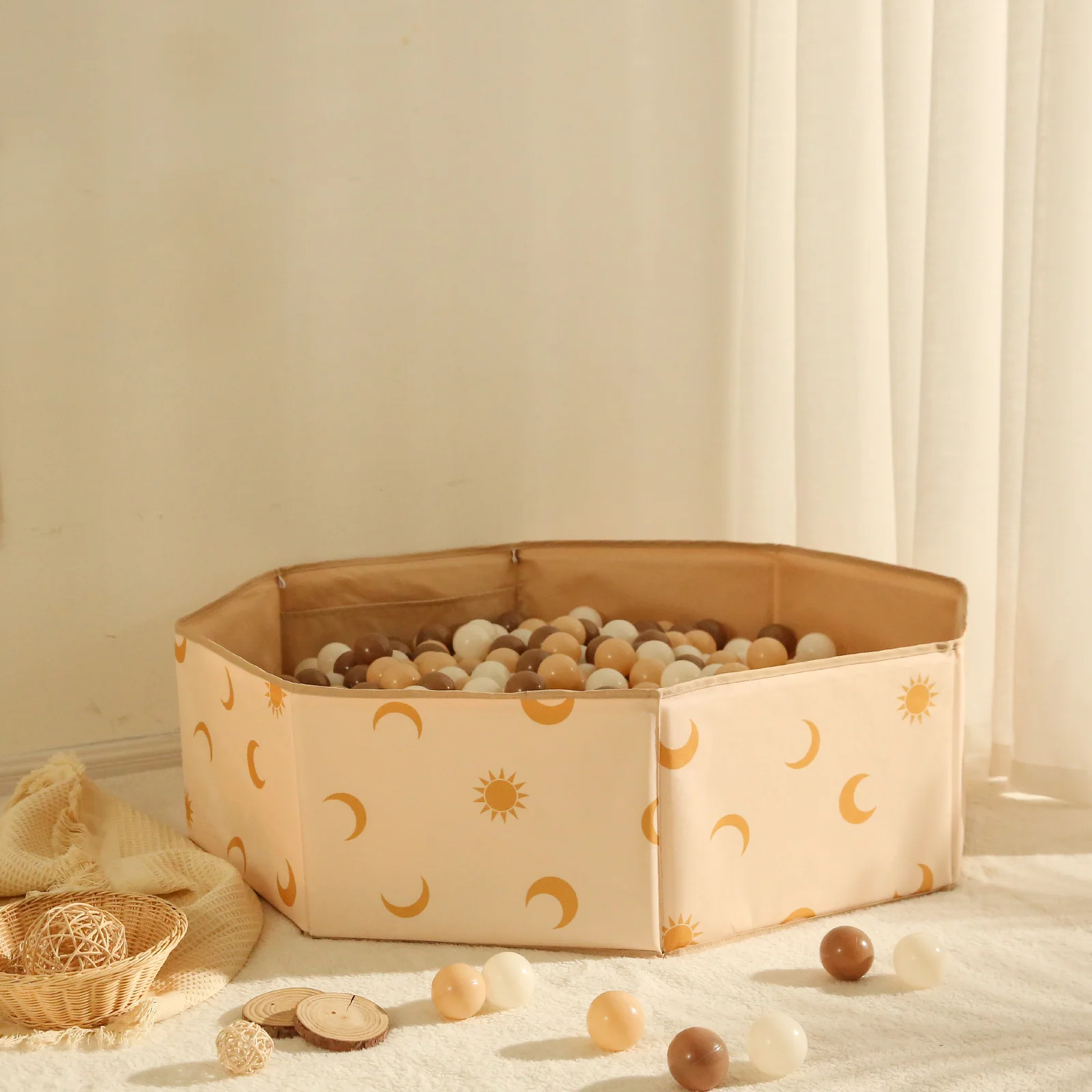 1pc 어린이 홈 접이식 8면 갈색 공 구덩이 풀 장난감 (공 없음) 어린이 놀이를위한 운반 가방 포함