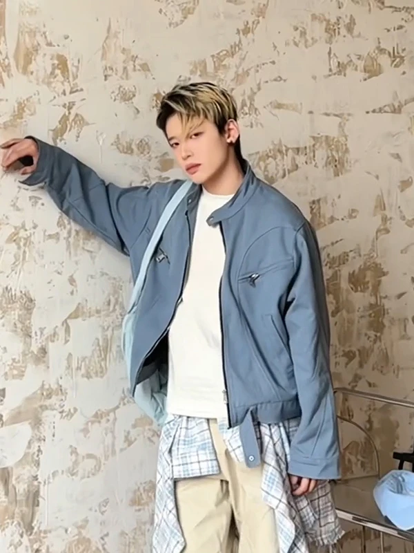 

Мужская джинсовая куртка Waed Canvas Denim Jaet, весна-осень, в стиле бейсбольной куртки, цвет «Ледяной синий», винтажная, с воротником-стойкой