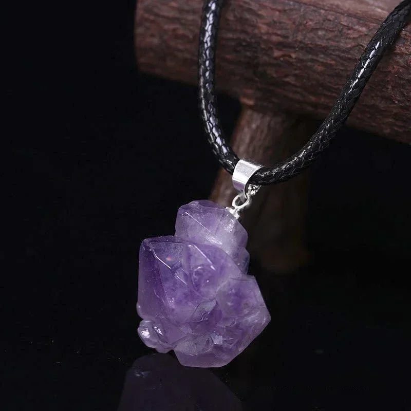 1PC Natural Crystal Rough Stone Amethyst Pendant Energy Healing Gemstone Amethyst Necklace Charms Chakra Halo Jewelry for Women