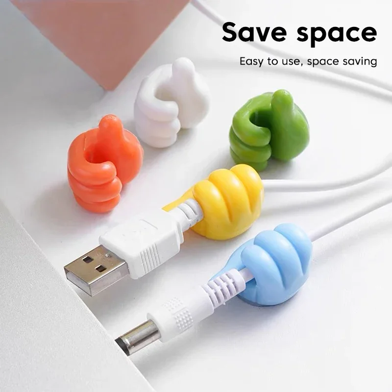 Self-Adhesive Wall Decoration Hook Creative Silicone Thumb Key Hanger Hook Home/Office Data Cable Clip Wire Desk Organize