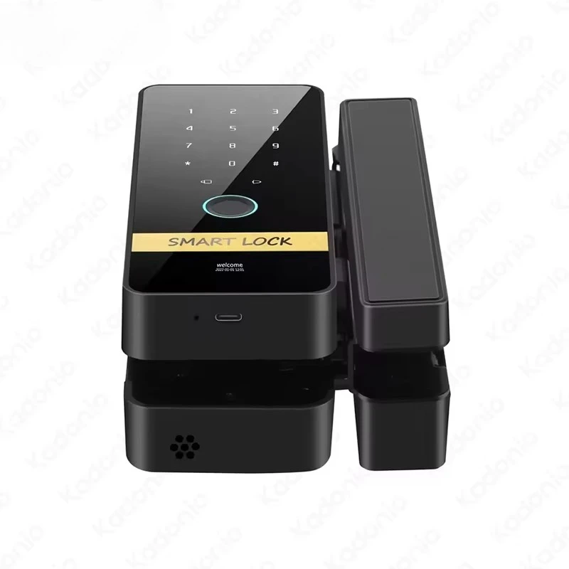 Biometric Fingerprint Time Record Zinc Alloy Security Frameless Glass Sliding Door Smart Lock