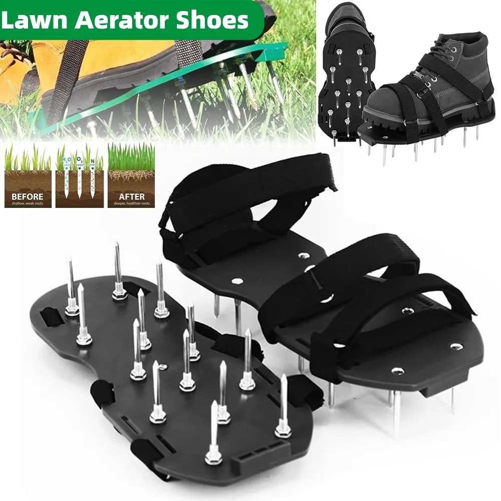 Lawn Aerator Spikes Shoes Aerator Spiked Sandals with 5 Adjustable Straps Universal Size for all Shoes or Boots Grass Cultivator