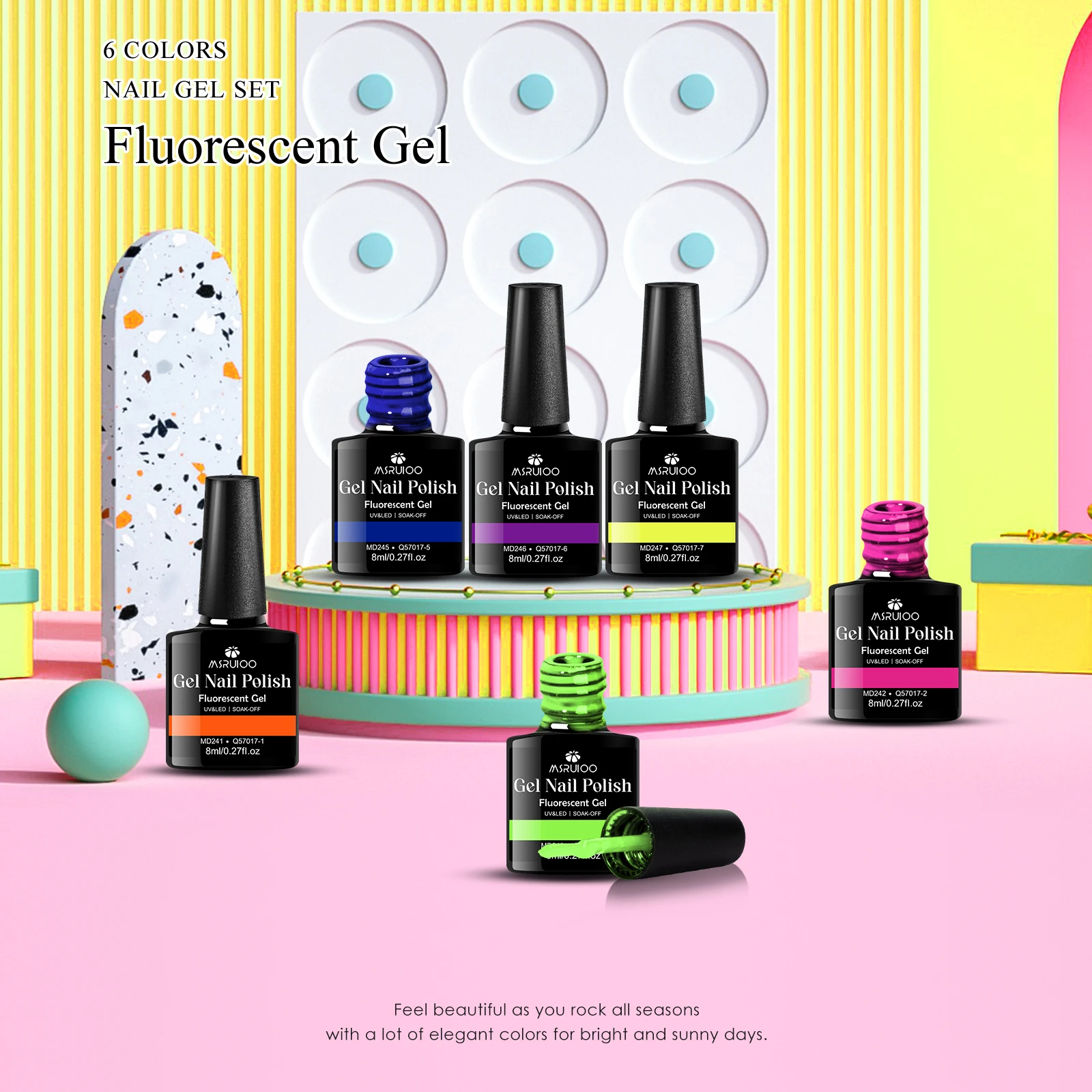 6 قطعة الفلورسنت جيل للأظافر مجموعة طلاء أظافر الربيع الصيف الأظافر الورنيش عدة طويلة الأمد UV/LED لمستلزمات الأظافر مانيكير تصميم ذاتي الصنع #4