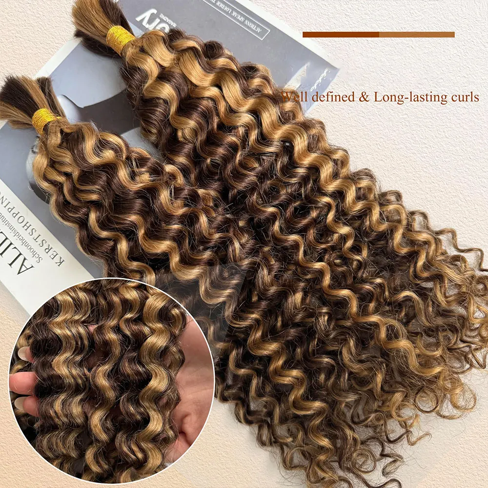 Human Braiding Hair Brazilian Human Hair Bundles For Braiding Highlight Ombre Color Deep Wave Bulk Human Hair Bundles No Weft
