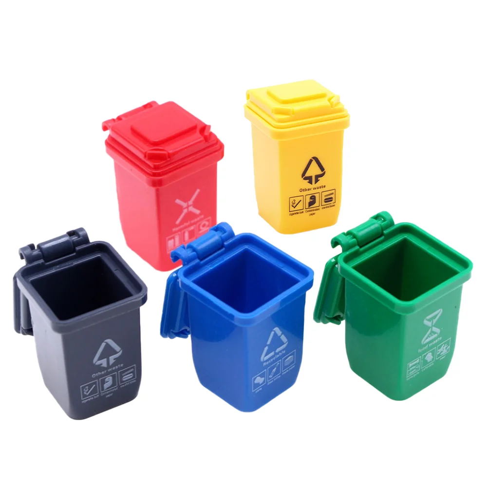 5 Pcs Mini Trash Can Miniature Garbage House Decoration Figurine Simulation Sand Table Plastic Baby Model