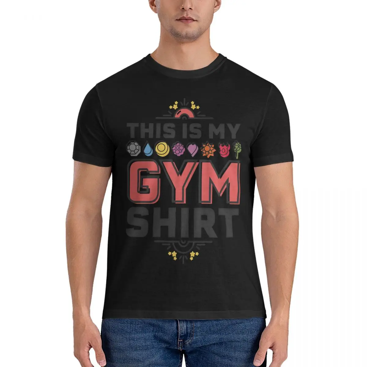 Men's T-Shirt This Is My Gym Unique Pure Cotton Tee Shirt Short Sleeve P-Pokemon T Shirt Round Collar Tops Summer