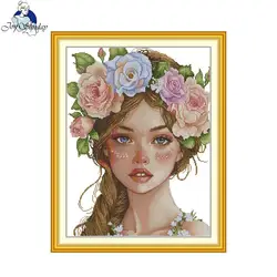 Kit punto croce Joy Sunday The Girl With The Wreath modello HD stampato tessuto contati Aida 16/14/11CT Kit ricamo fai da te nuovo