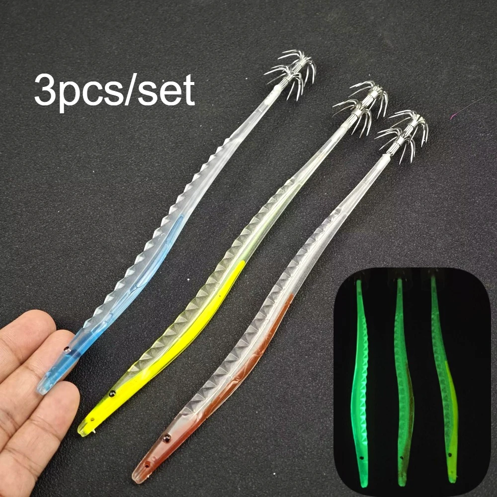 3 teile/satz 17,5 cm Glow Tintenfisch Jig Garnelen Regenschirm Haken Salzwasser Tintenfisch Köder Kunststoff Garnelen Gefälschte Köder Angeln Lieferungen Octopus locken