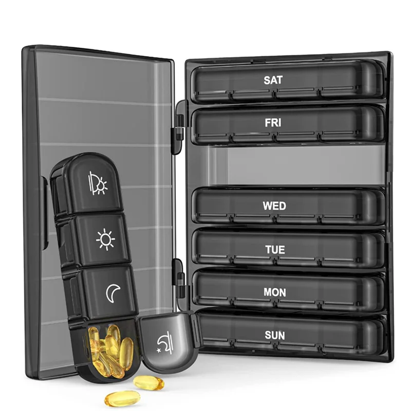 Weekly Pill Organizer 4-Times A Day, Daily Pill Box 7 Day Portable for Travel, Light-Proof Pill Case