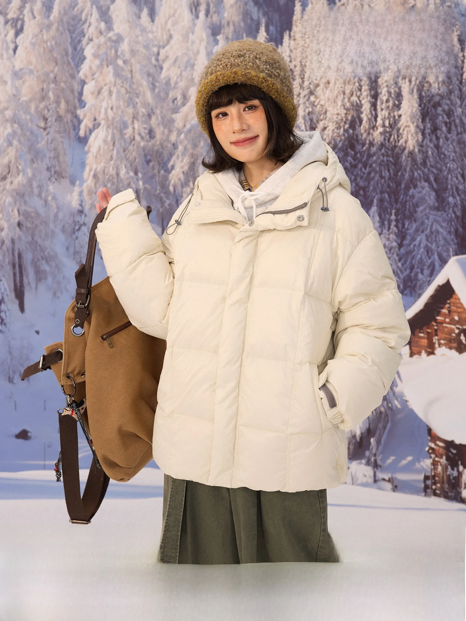 

HOT Volcano 90 White Du down Hooded Jaet Windproof Warm Basic Winter Coat Casual Loose Fit Zipper Closure Long Sve