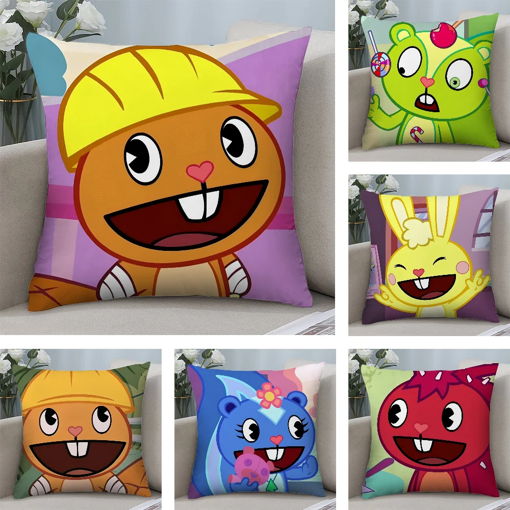 

N-Nutty H-Happy Tree F-Friends Pillow Case Short Plush Pillow Covers Sofa Decorative Gift Double-sided Printing Cushion Cover
