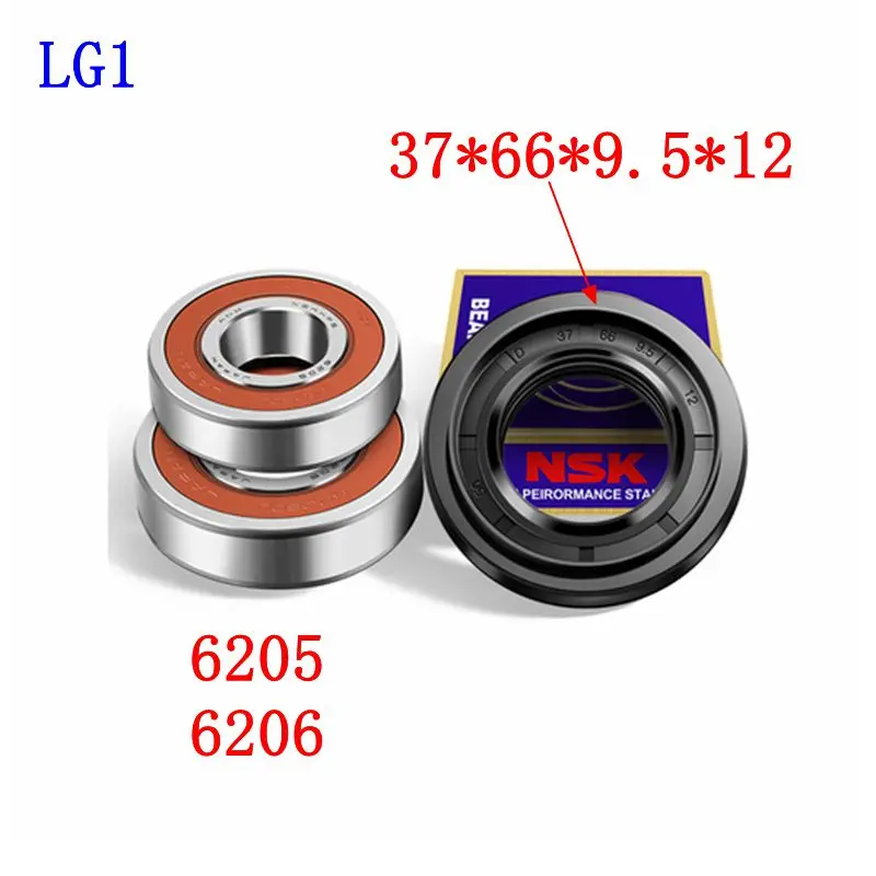 for LG drum washing machine Water seal(37*66*9.5*12)+bearings 2 PCs(6205 6206)Oil seal Sealing ring parts