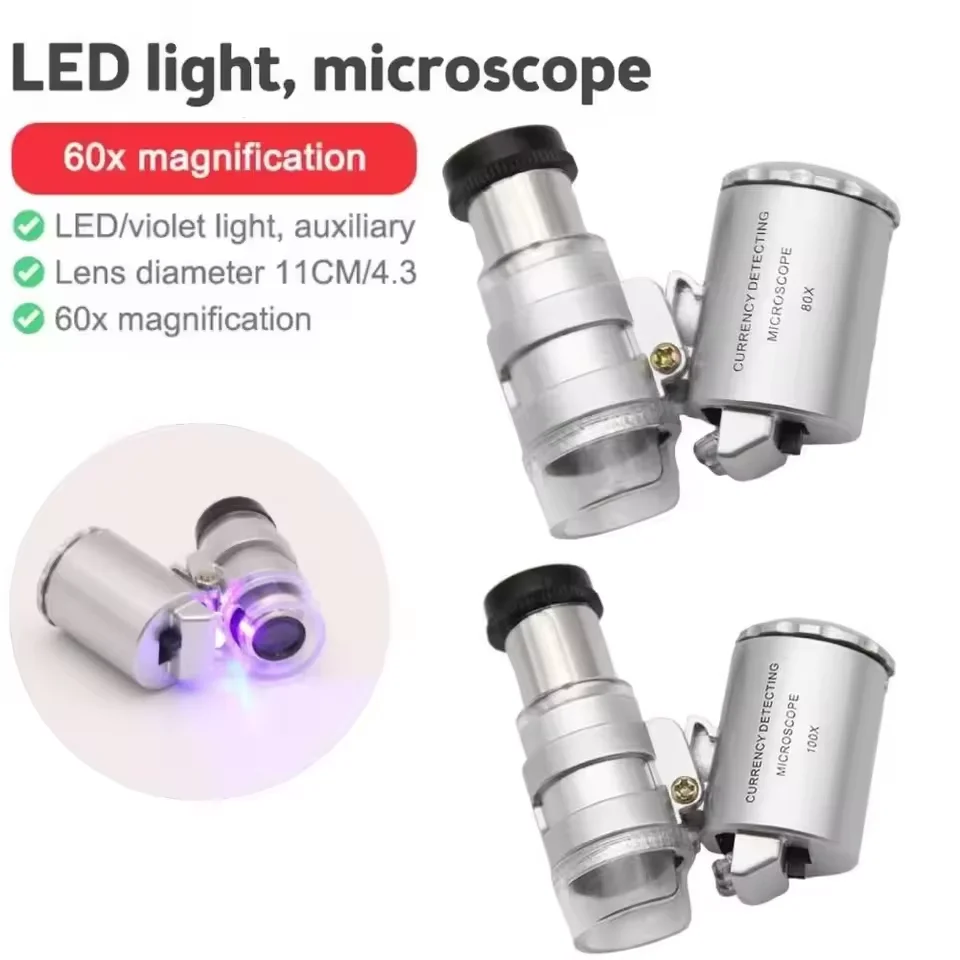 80x/100x Jeweler Eye Loupe with LED UV Light Pocket Magnifying Glass Jeweler Magnifier Adjustable Focus Mini Microscope for Coin
