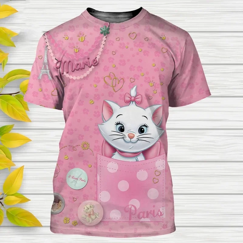 T-Shirts The Aristocats Marie Cat Cartoon Anime 3D Printed Streetwear Men Women Fashion Oversized T Shirt Kids Tees Tops