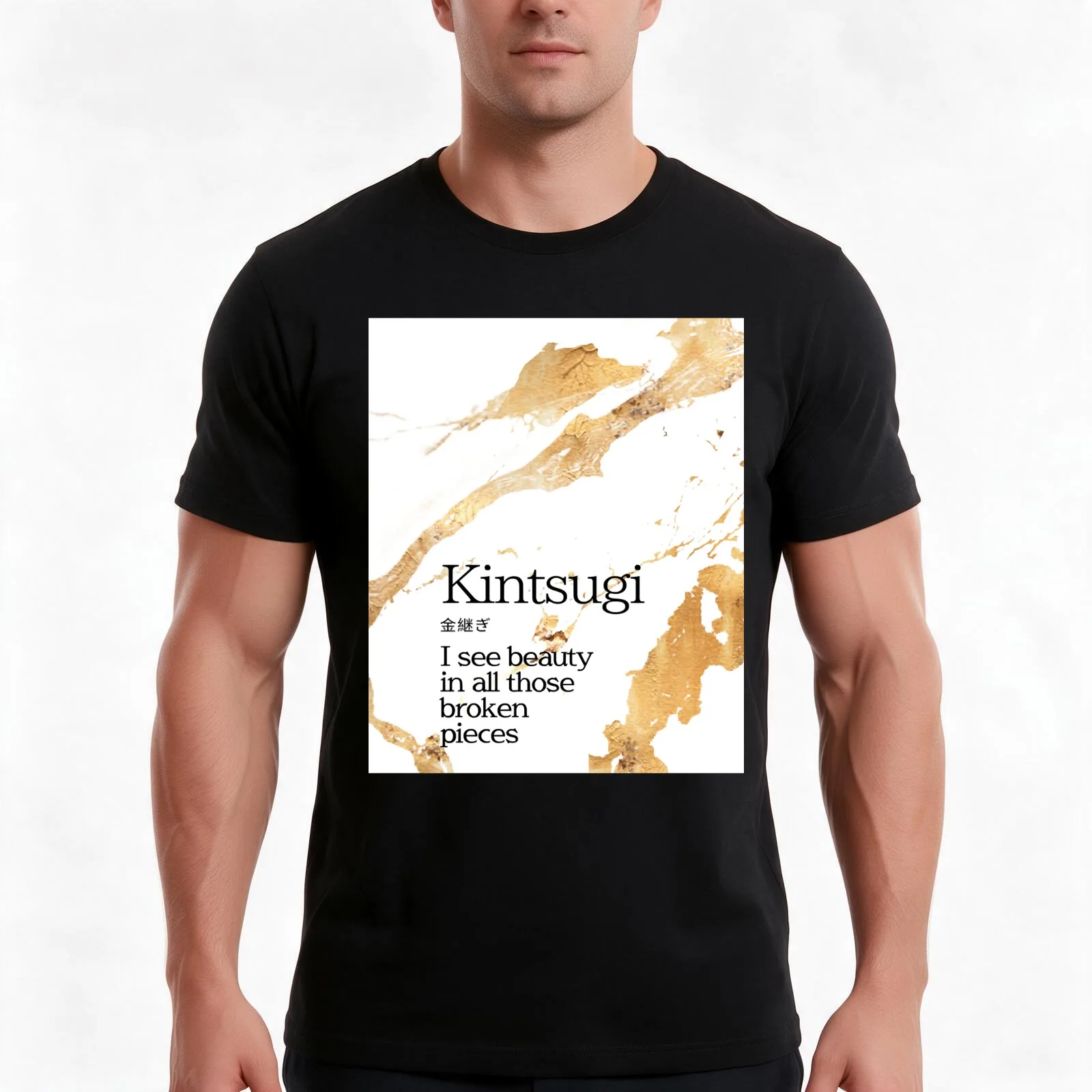 Kintsugi Classic T-Shirt, Summer Casual Cotton Tee, Oversized Streetwear Tops, Vintage Graphic Print, Loose Fit Short Sleeve