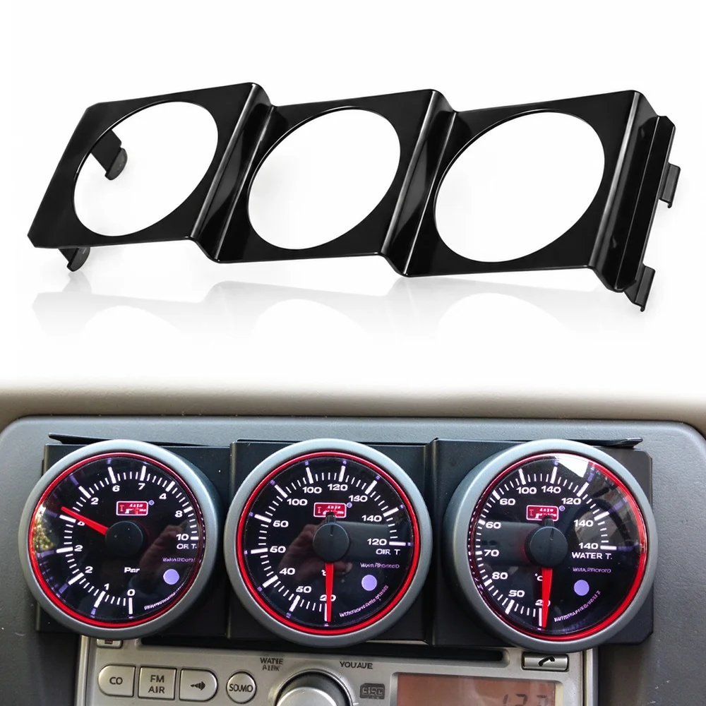 Universal 52mm 3 Hole Single DIN Radio Slot Triple Gauge Meter Panel Pod Black Iron Dash Mount for Auto Car