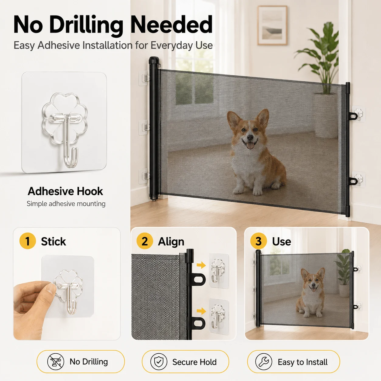 Retractable Pet Gate for Dogs Cats 70.9' Wide X 30.7' High Mesh Dog Gate for Doorways Hallways Kitchen Bedroom Adjustable Indoor Pet Barrier