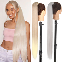 AZQUEEN Straight Synthetic Hairpiece With Ponytail 85cm Super Long Wrap Around Clip In Hair Extensions Pony Tail For Daily Wear