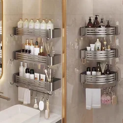 Estante de baño sin taladro, estante de esquina de ducha montado en la pared, organizador de almacenamiento de maquillaje, accesorios de baño